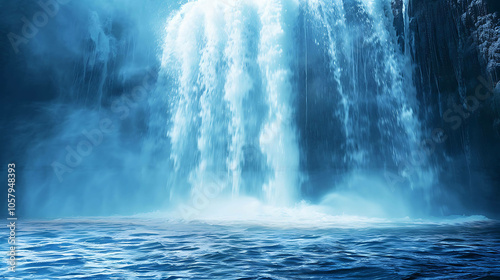 A beautiful waterfall in the middle of a forest. The water is crystal clear and the sun is shining through the trees.