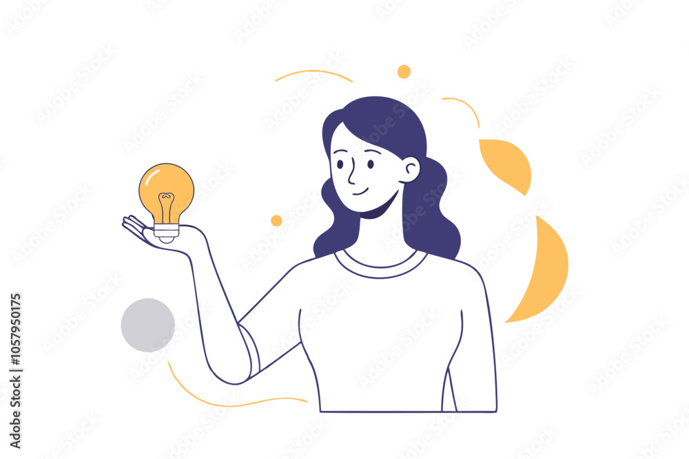Young Woman Holding a Glowing Light Bulb Illustration Young Woman Holding a Glowing Light Bulb Illustration