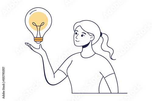Young Woman Holding a Glowing Light Bulb Illustration