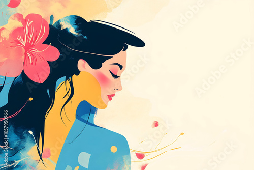 simple abstract illustration of cute lovely pretty female face, copy space with Portrait Celebrating Strength and Femininity