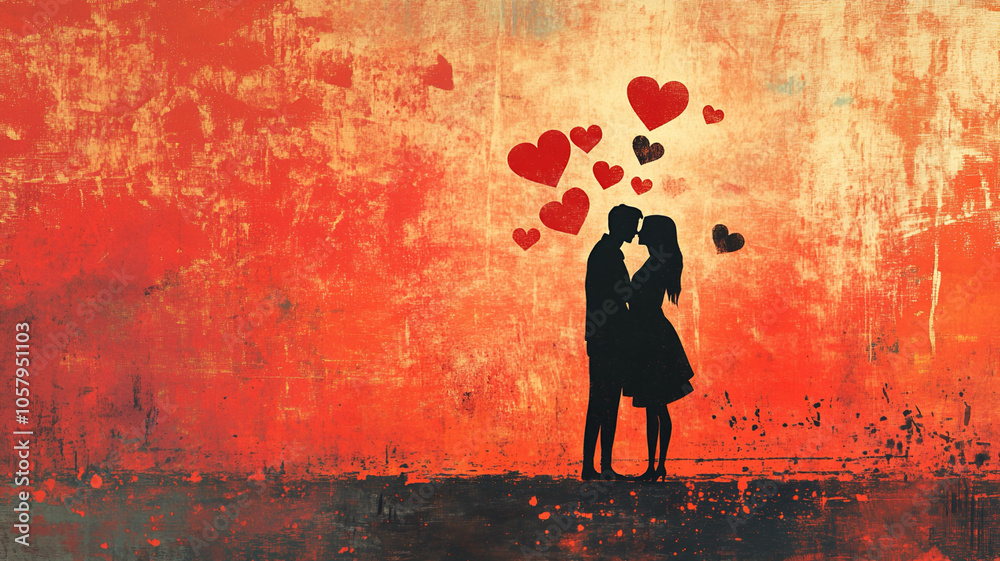 Happy Valentine’s Day minimalist abstract illustration, lovely couple is kissing in abstract romance Happy Valentine’s Day minimalist abstract illustration, lovely couple is kissing in abstract romance