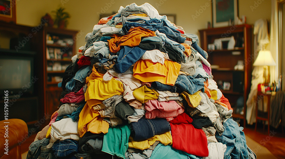 mountain of old laundry piled high, resembling a hilltop, symbolizes the burden of daily chores and the passage of time. It invites reflection on domestic life and the weight of responsibilities mountain of old laundry piled high, resembling a hilltop, symbolizes the burden of daily chores and the passage of time. It invites reflection on domestic life and the weight of responsibilities