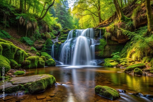 Macro landscape with a small waterfall in the forest