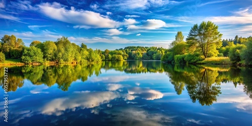 Macro reflective harmony of trees and sky in a serene lake