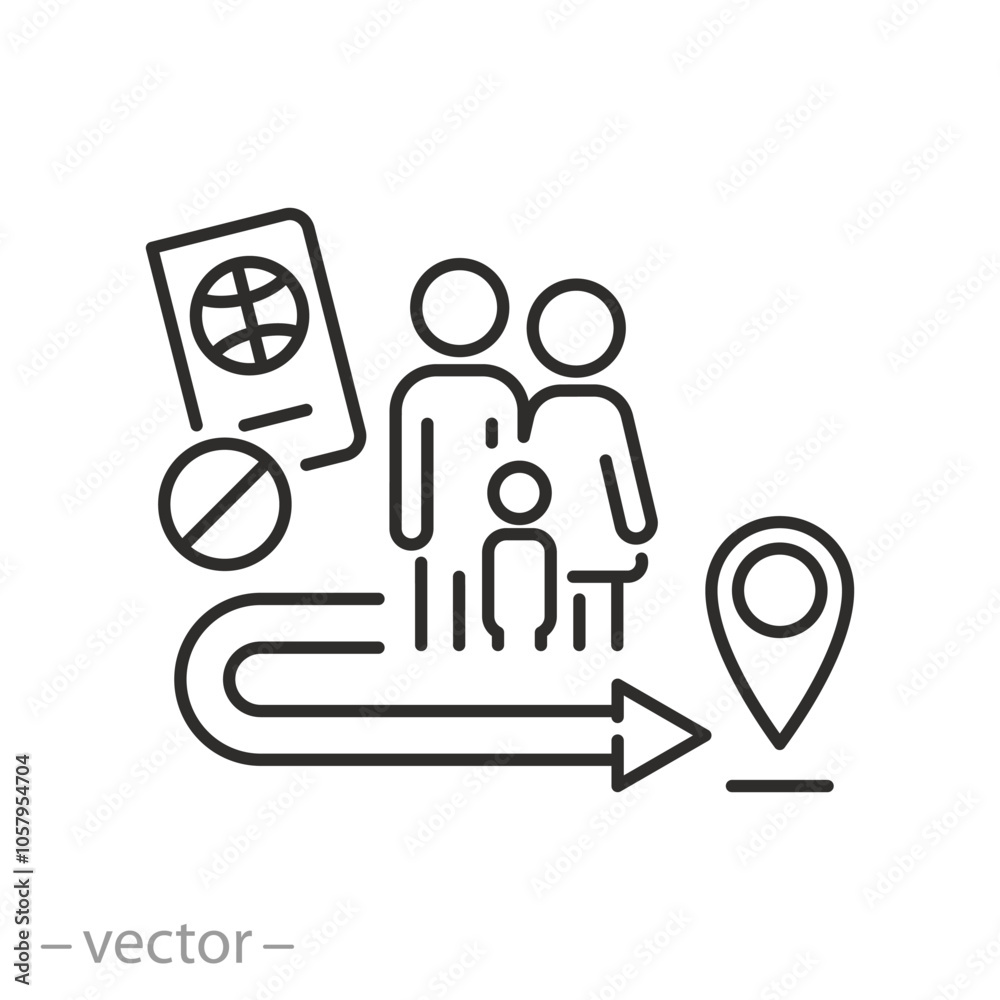 deportation icon, population displacement forced, exile, deported family, thin line symbol - editable stroke vector illustration