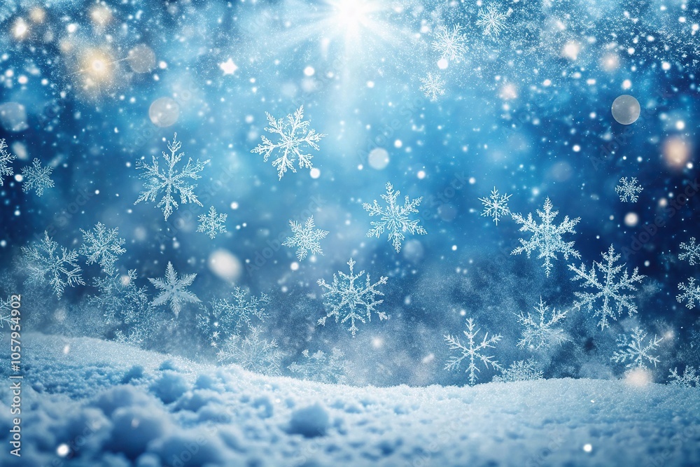 Magical heavy snowflakes backdrop in a snowstorm with specks of ice particles, asymmetrical Magical heavy snowflakes backdrop in a snowstorm with specks of ice particles, asymmetrical