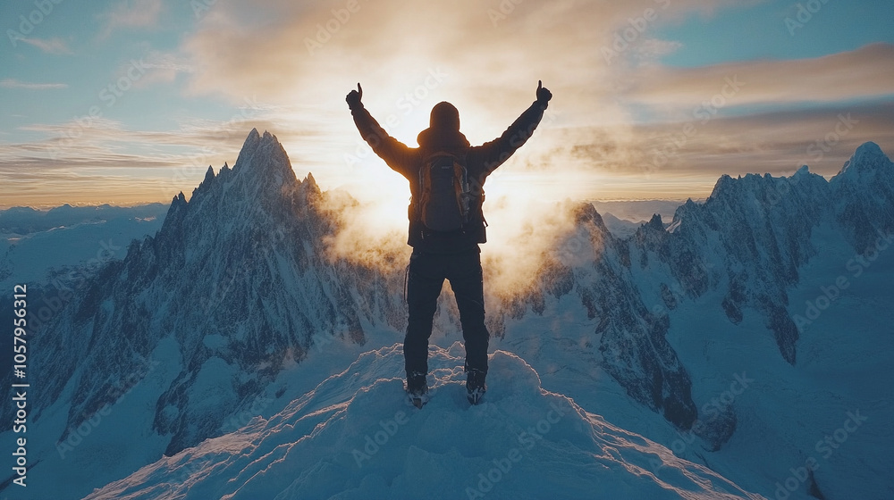 silhouette of a man stands on a mountain peak, arms raised in triumph against a dramatic sunset sky, symbolizing success, achievement, and the human spirit’s resilience in overcoming challenges silhouette of a man stands on a mountain peak, arms raised in triumph against a dramatic sunset sky, symbolizing success, achievement, and the human spirit’s resilience in overcoming challenges