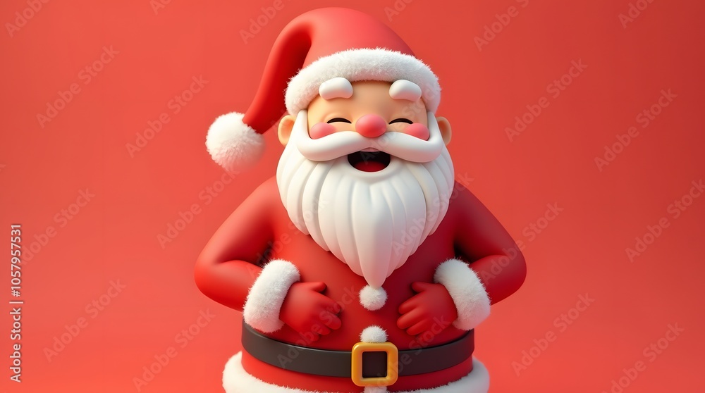 Fototapeta premium Christmas Theme Cute 3D Santa Claus Laughing Low Poly Festive Wallpaper Background Render Xmas
