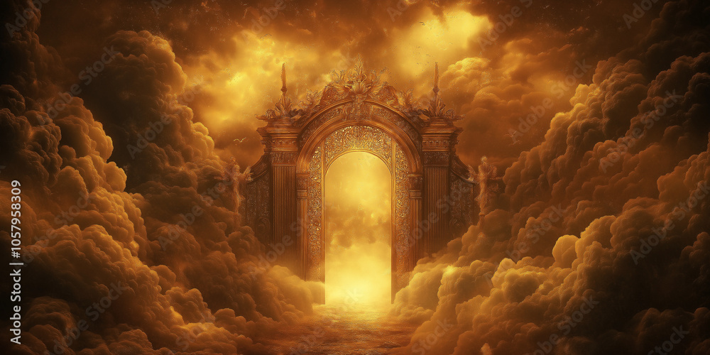 Fototapeta premium Portal in den Himmel umgeben von mystischen Wolken