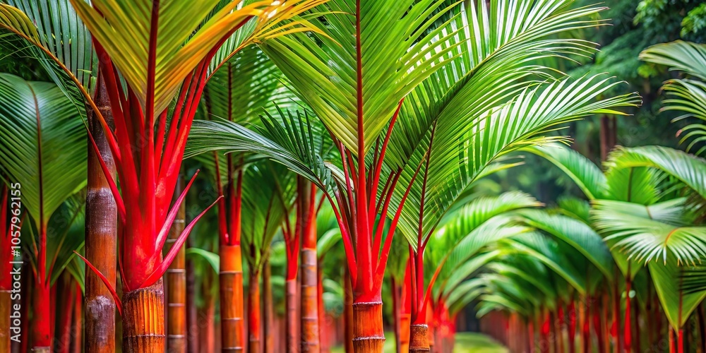 Minimalist image of a Lipstick palm (Cyrtostachys renda) in Maui Tropical Plantation Hawaii