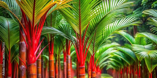 Minimalist image of a Lipstick palm (Cyrtostachys renda) in Maui Tropical Plantation Hawaii photo