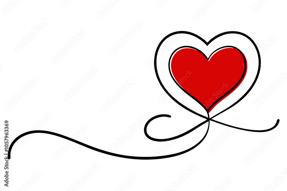 Elegant Line Drawing of a Red Heart on a White Background