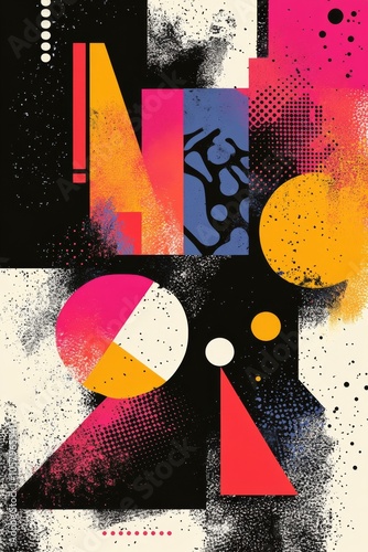Abstract geometric design with colorful patterns featuring circles and lines