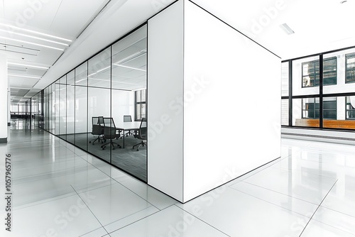 Modern Minimalistic Concrete Coworking Office room with Blank Walls, High Ceilings,and Mockup Frame