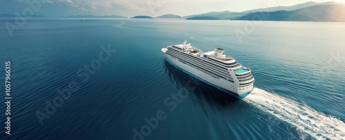 Luxury Cruise Ship Sailing Through Calm Ocean at Dusk