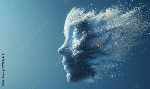 Digital Abstract Portrait of a Woman Dissolving Into Particles