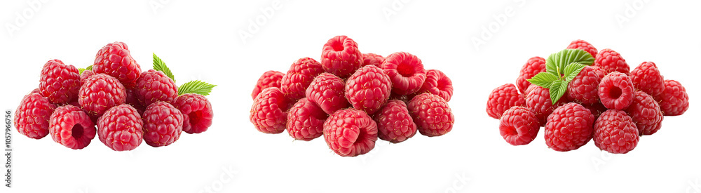 Set, collection of Ripe raspberries in a cluster isolated on transparent background Set, collection of Ripe raspberries in a cluster isolated on transparent background