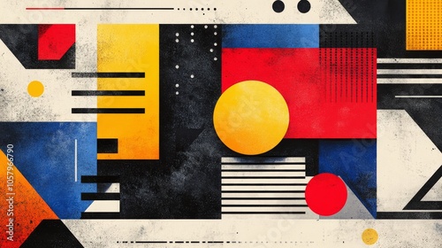 Abstract geometric art with vibrant colors and shapes on textured background