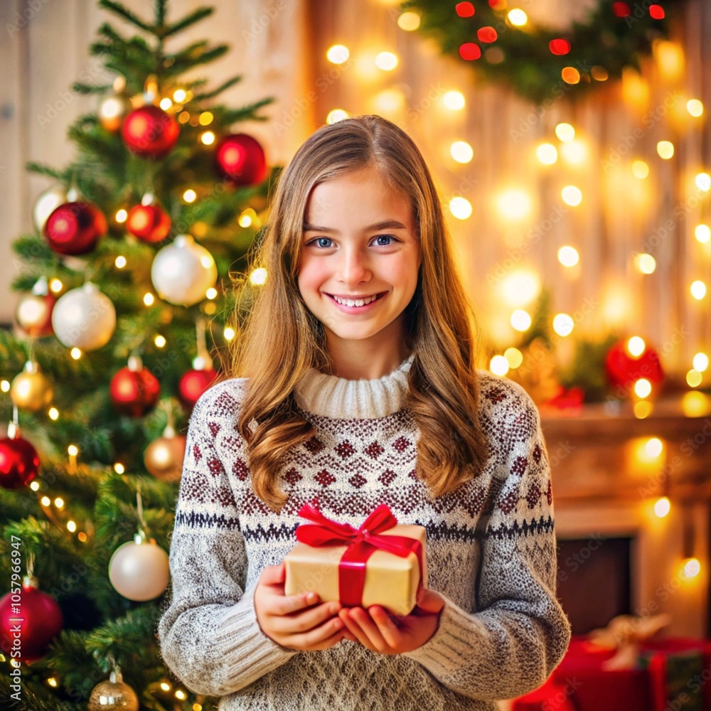 person with christmas gift person with christmas gift