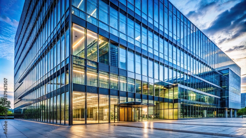 Modern futuristic glass facade of the building Long Shot