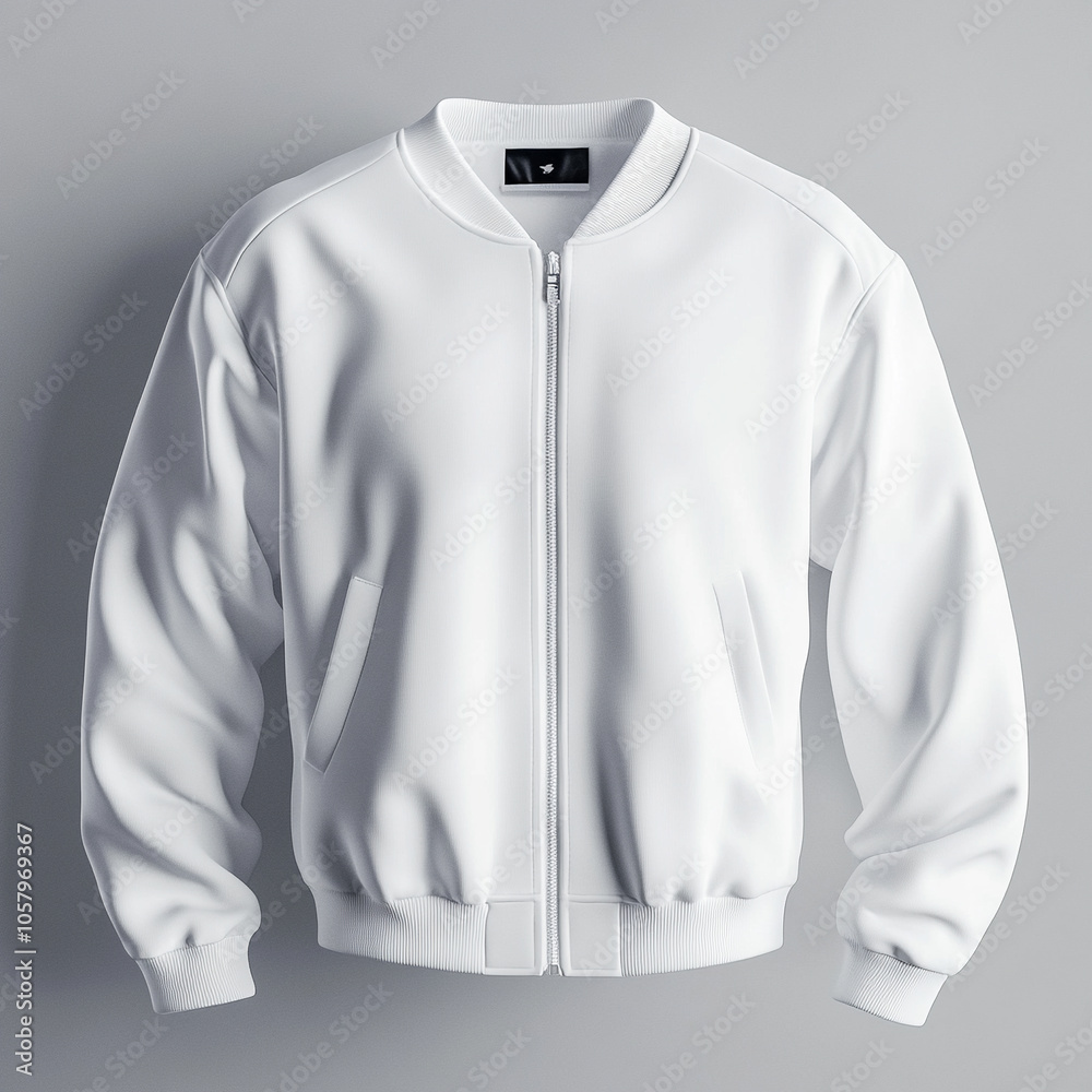 Mock up Unisex white Baseball Jacket, gray background Mock up Unisex white Baseball Jacket, gray background