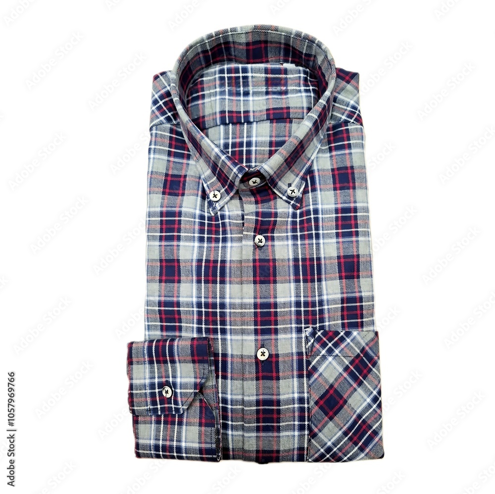 folded plaid button down flannel shirt, isolated on white background folded plaid button down flannel shirt, isolated on white background