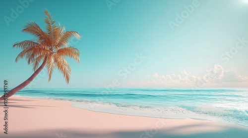 Tranquil beach with clear water and swaying palms