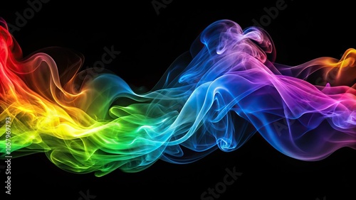 Macro abstract colorful rainbow wavy smoke flame over black background