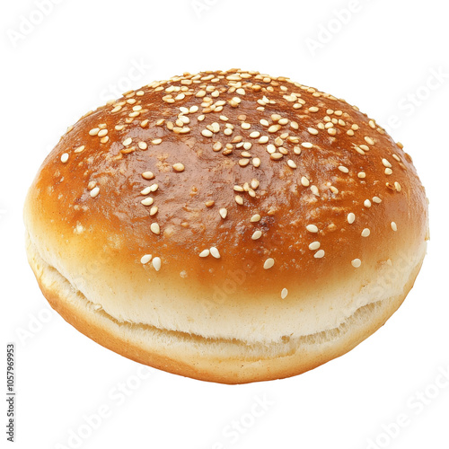 Sesame seed bun on plain background