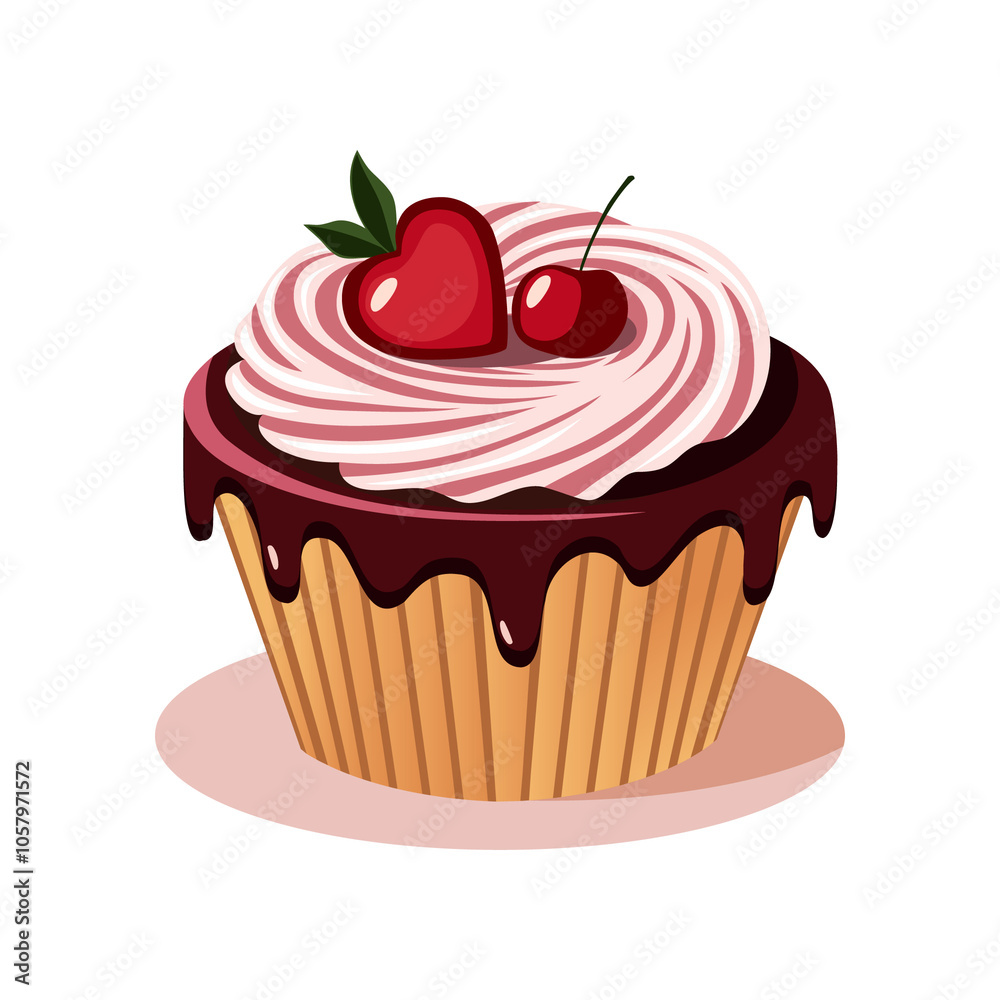 Valentine’s Cupcake with Cherry and Heart Decoration Valentine’s Cupcake with Cherry and Heart Decoration
