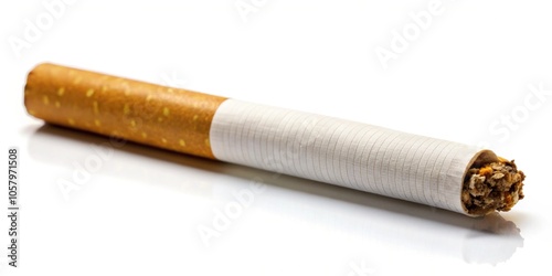 Macro cigarette ignited isolated on white background