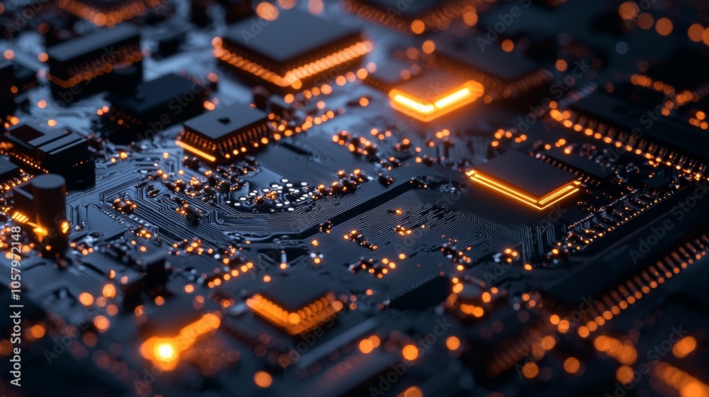 Close-up of a circuit board with illuminated details Close-up of a circuit board with illuminated details