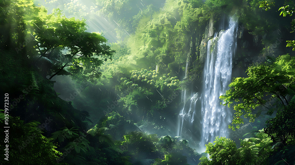 lush green foliage and cascading waterfalls create a serene and exotic landscape. lush green foliage and cascading waterfalls create a serene and exotic landscape.