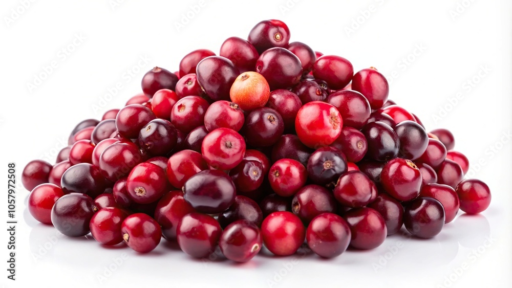 Macro cranberries falling on a pile, isolated on white background levitating cranberries Macro cranberries falling on a pile, isolated on white background levitating cranberries