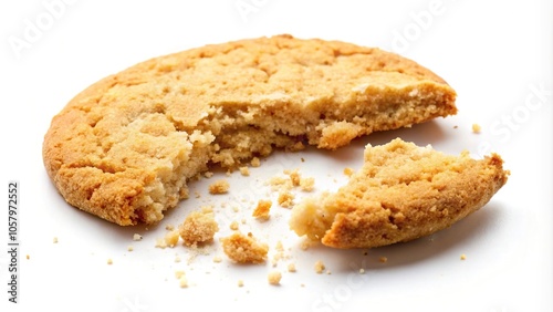 Macro crumbs integral biscuit cookie flying isolated on white clipping path