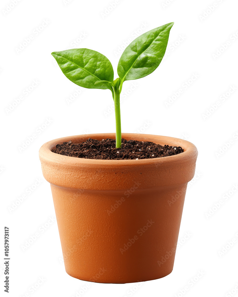 Young plant sprout growing in a terracotta pot Young plant sprout growing in a terracotta pot