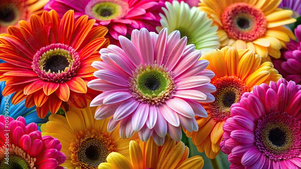 Macro Gerbera Daisies with vibrant colors in each petal Macro Gerbera Daisies with vibrant colors in each petal