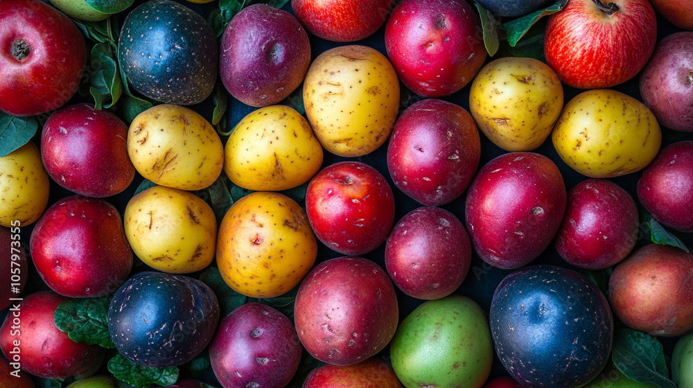 Fresh, organic potatoes fill the entire frame, symbolizing abundance, simplicity, and earthiness. The close-up shot emphasizes texture, nature, and wholesome food origins Fresh, organic potatoes fill the entire frame, symbolizing abundance, simplicity, and earthiness. The close-up shot emphasizes texture, nature, and wholesome food origins