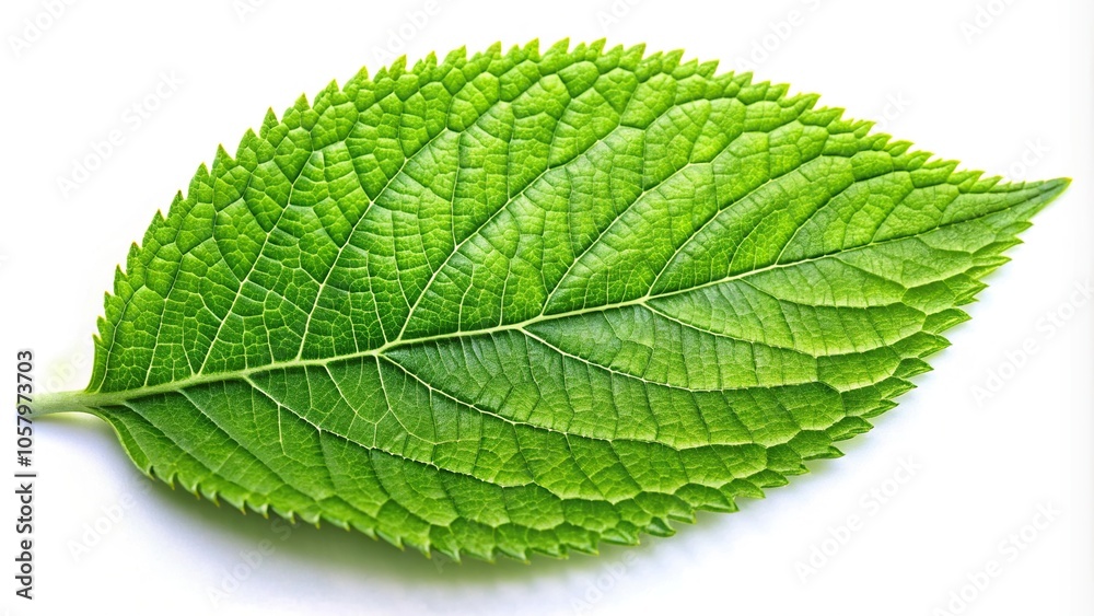 Fototapeta premium Macro green leaf isolated on white background