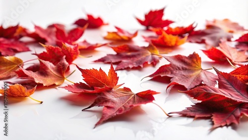 Fototapeta Naklejka Na Ścianę i Meble -  Macro red fall leaves on a white background