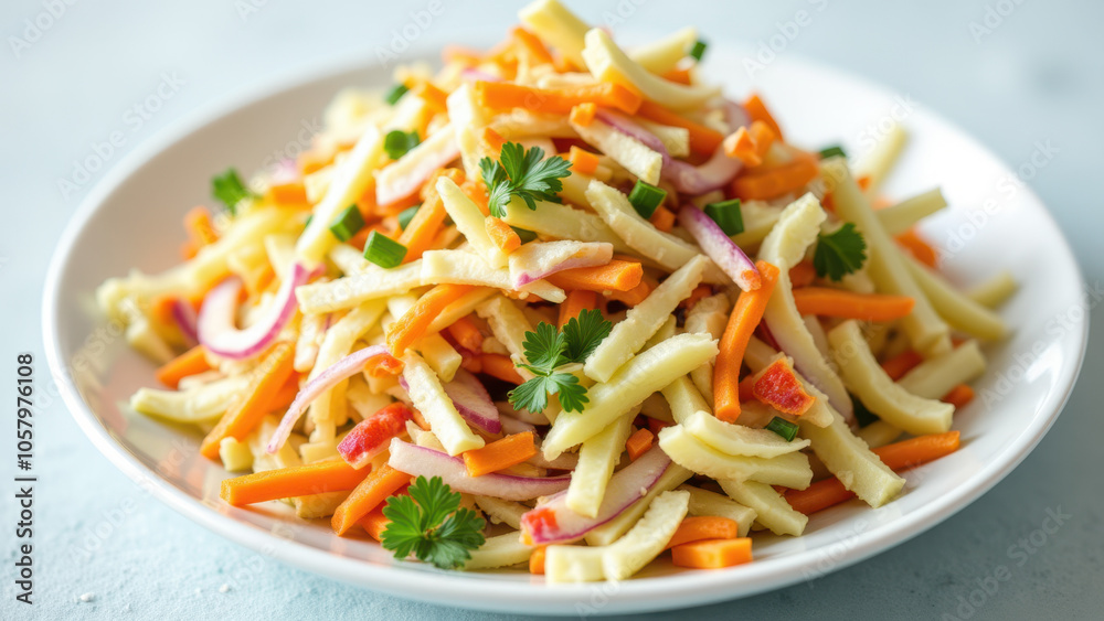 A close-up image of a colorful pasta salad with vegetables. A close-up image of a colorful pasta salad with vegetables.