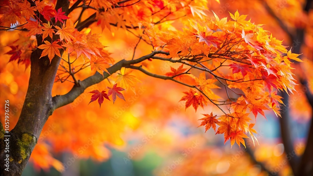 Macro shot of an orange red maple tree crown with colorful autumn leaves in selective focus Macro shot of an orange red maple tree crown with colorful autumn leaves in selective focus