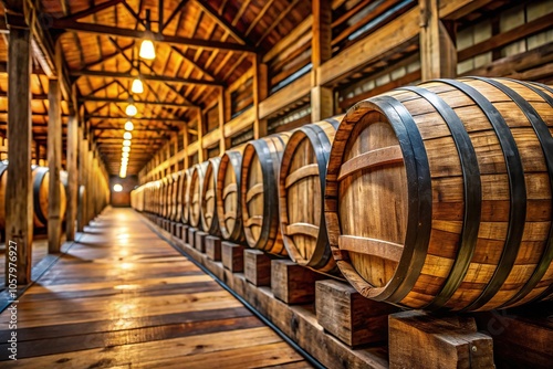 Macro shot of bourbon barrels in Rickhouse photo