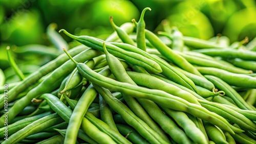 Macro shot of harvesting green beans in a garden