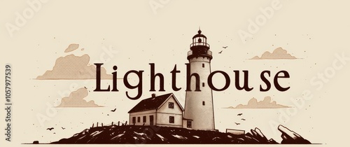 Vintage logo design featuring a lighthouse with text ‘ lighthouse ‘ photo