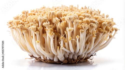 Macro shot of Mycelium fungus Fusarium euwallaceae isolated on white background, showcasing detailed texture