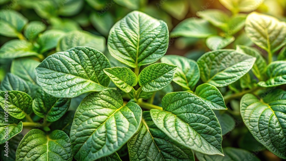 Macro shot of potato leaves foliage in nature background Macro shot of potato leaves foliage in nature background