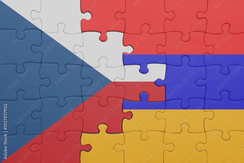 puzzle with the colourful national flag of czech republic and flag of armenia . puzzle with the colourful national flag of czech republic and flag of armenia .