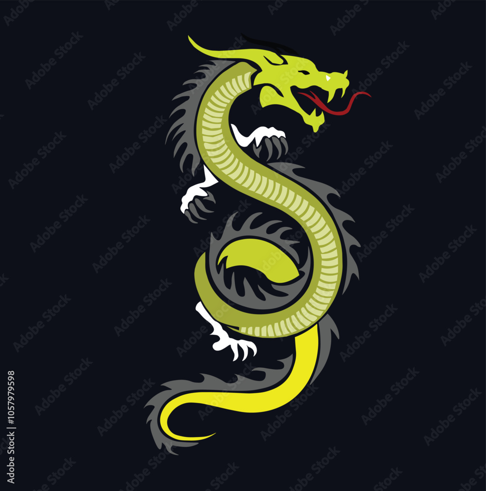 Obraz premium A bold and intricate black and gray tribal-style dragon tattoo design. The dragon is depicted with sharp details and a fierce expression, making it perfect for tattoo enthusiasts or as a striking desi