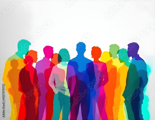 Diverse Group of People in Vibrant Color Outlines: Symbolizing Harmony in Diversity on a Neutral Gradient Background